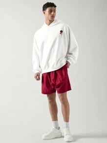 Manfinity VCAY Men's Casual Rose Printed Hoodie And Shorts Set, For Fall Winter