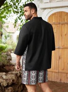 ResortEase 男士加大碼復古假日休閒印花襯衫和短褲套裝 - 彩色 - 查看 3