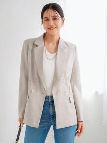 Aveloria Modichic Ladies' Plain Buttoned Long Sleeve Blazer - Khaki - View 1