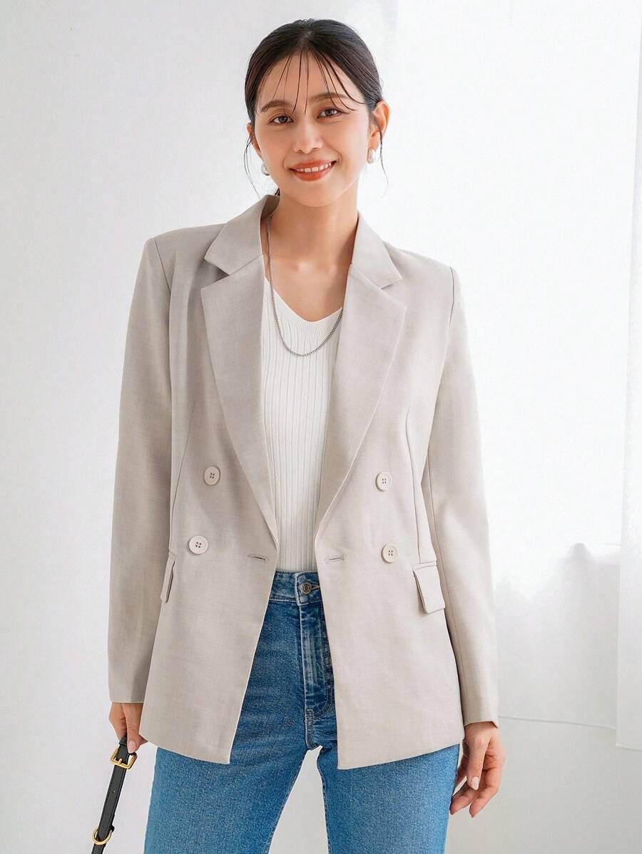 Aveloria Modichic Ladies' Plain Buttoned Long Sleeve Blazer - Khaki - View 1