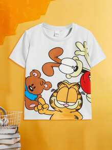 Young Boy Casual Cartoon Printed Short Sleeve T-Shirt, Summer