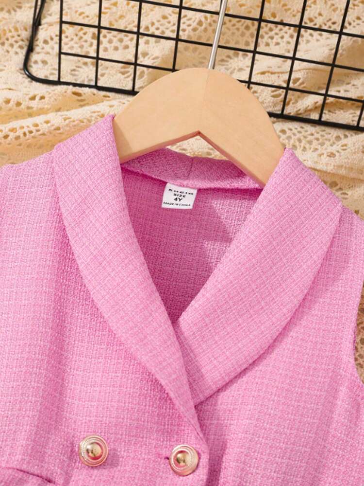 Young Girl Mexican Pink Fabric Sleeveless Top With Buttons And Hand-Pleated Skirt Hem Black Flare Jumpsuit For Summer