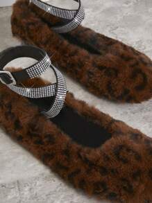 SHUZIA Women Fashion Leopard Print Furry Designed Flat Shoes - Brown - View 4