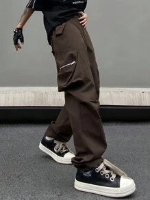 Manfinity EMRG Pantaloni casual da uomo a gamba dritta, vestibilità comoda, con tasca con zip