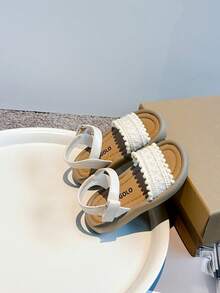 Dép đi ngoài trời cho bé gái, Giày công chúa đế mềm chống trượt mới mùa hè, Dây đeo chéo dệt, Phong cách đi biển - Màu be - Xem 7