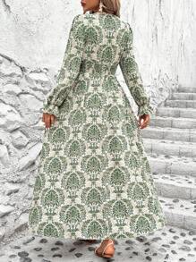 Breezaya 女式V领灯笼袖褶腰长袖节日长袖连衣裙女装 - 彩色 - 查看 2