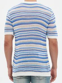 Manfinity Homme Men's Color Block Striped Short Sleeve Knit Casual Top For Summer - Multicolor - View 2