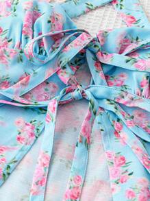 Soleia Women's Light Blue Floral Countryside Cross Back Camisole With Bow Tie & Open Front,Perfect For Summer,Boho,Vacation,Holiday & Wedding Season - Multicolor - View 3
