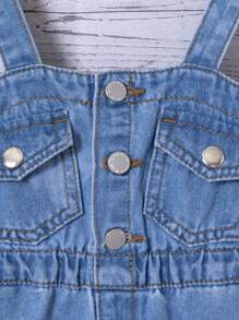 SHEIN Young Girl Casual Vacation High-Waisted Denim Jumpsuit - Light Wash - View 3