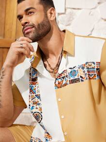 Manfinity Homme Men's Plus Size Summer Holiday Geometric Printed Short Sleeve Shirt And Shorts Casual 2pcs Set - Multicolor - View 6