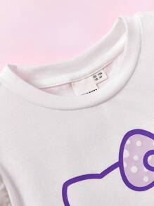 HELLO KITTY AND FRIENDS | SHEIN Young Girl Cute Casual Sweet Puff Sleeve Top And Cartoon Print Skirt Set Clothes