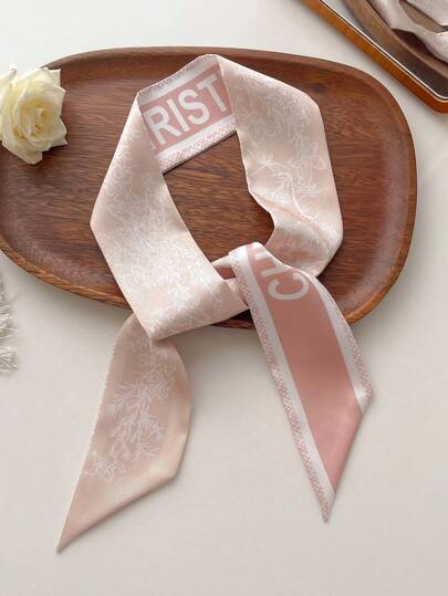 1条女士春夏仿丝印花装饰围巾，100厘米 x 6厘米，时尚百搭丝带，适合日常装饰