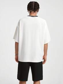 Manfinity NXTstreet Men's Summer Loose Fit Round Neck Short Sleeve T-Shirt With Letter Print And Drawstring Waist Shorts Set - Black and White - View 2