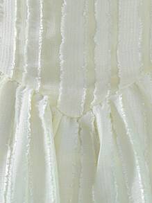 SHEIN 十幾歲少女甜美淑女泡泡袖裙，方領，帝國腰帶，提花面料，適合派對，舞會和婚禮 - 杏色 - 查看 4