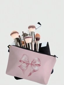 ROMWE Kawaii Pink Butterfly Pattern Polyester Portable Zipper Cosmetic Bag For Women, Travel Storage Toiletry Pouch, Holiday Gift - Multicolor - View 5