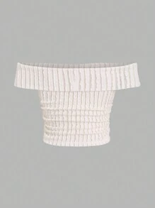 SHEIN Unity 純色紋理布料露肩夏季時尚上衣