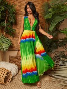 SHEIN SXY Vestidos maxi para mujeres teñidos con nudo dividido, vestido de vacaciones en la playa, ropa de mujer para vacaciones en la playa y ropa de mujer boho - Multicolor - Ver 6