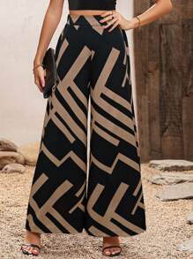 Breezaya Women's High Waist Geometric Printed Wide Leg Loose Elegant Long Pants Fall Cloth For Women - Multicolor - View 4