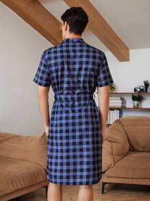 Robe d'intérieur décontractée à carreaux à manches courtes pour homme pour l'été