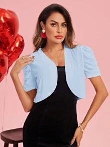 SHEIN Clasi 女士實色百褶短袖夏季休閒外套 - 淺藍色 - 查看 5