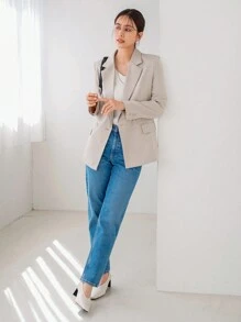 Aveloria Modichic Ladies' Plain Buttoned Long Sleeve Blazer - Khaki - View 3