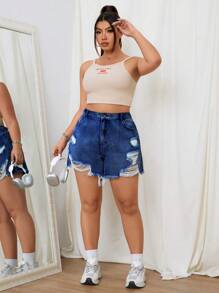 SHEIN EZwear Plus maat licht gewassen gescheurde sexy denim shorts
