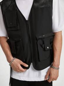 Manfinity VCAY Men's Solid Color Simple Daily Top, For Fall Winter - Black - View 6