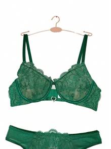 Áo ngực thêu lưới cỡ lớn có gọng, một mảnh - màu xanh lá - Xem 5