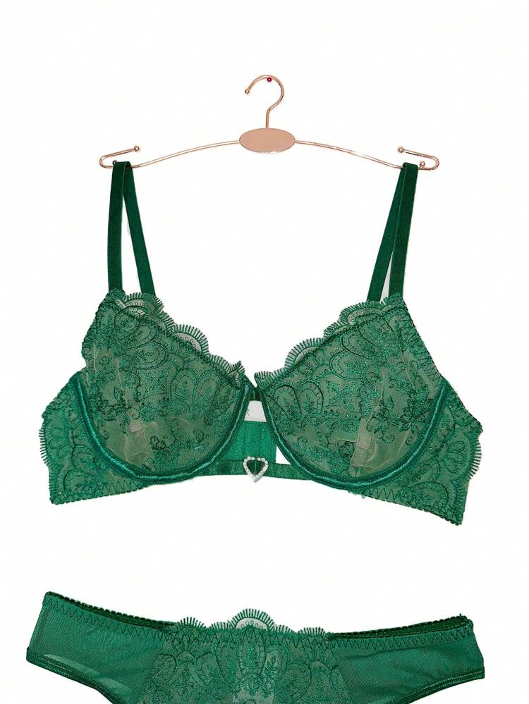 Embroidered Mesh Plus Size Sexy Bra With Underwire, One Piece