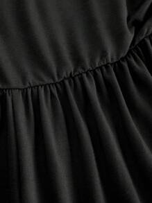 SHEIN EZwear 女士夏季筒型連身短褲，採用收口設計細節 - 黑色 - 查看 9