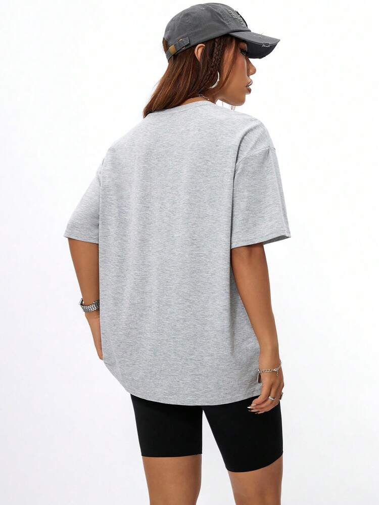 Women's Summer Loose Fit Casual T-Shirt With Round Neck, Drop Shoulder Sleeves And Car Letter Print