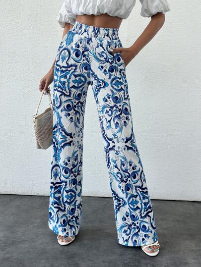 EURMUSE Women's Bohemian Wide Leg Straight Pants For Summer