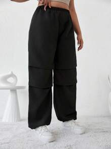 RueChic Pantalon unicolore à cordon de serrage à ourlet