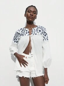 Maija Women's Stylish White Floral Printed Long Sleeve Shirt - White - View 5