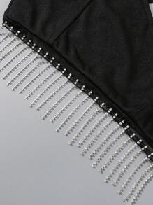 SHEIN Tween Girls' Rhinestone Tassel Tank Top And Split Skirt Outfit - Black - View 7