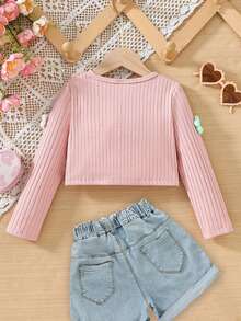 SHEIN Áo khoác cardigan dài tay hoa 3D đầy màu sắc màu hồng cho cô gái trẻ - Hồng - Xem 2