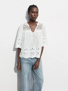 Maija Floral Collar Tie Casual Elegant Campus Blouse, Suitable For Independence Day, Graduation Season, Spring/Summer, Vacation, Beach, Everyday Wear