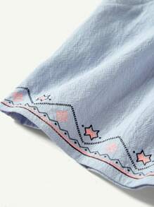 女嬰傳統圖案彈性腰休閒短褲 - 淺藍色 - 查看 4