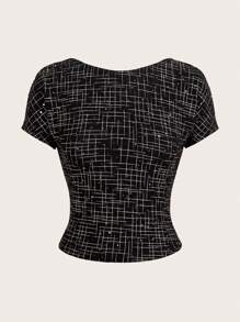 Anewsta Women's Allover Print Open Back Slim Fit Crop T-Shirt