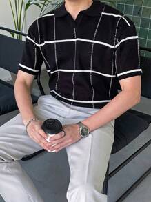 Men's Casual Summer Short Sleeve Knit Top - Black - View 3