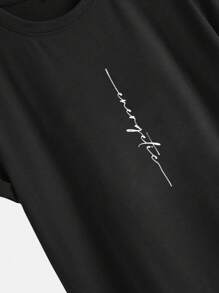 RueChic Men's Short Sleeve T-shirt With Text Print - Black - View 4