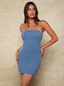 Forever 21 Denim Strapless Mini Dress Blue - Blue - View 6