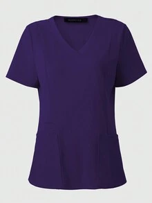 HOMEYEE V-Neck Short-Sleeved Scrub Uniforms Nurse Top With Pockets T-Shirt - Purple - View 3