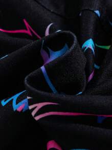 SHEIN Tween Girl Cute Cat Patterned Glow-In-The-Dark Summer Comfortable Casual Tank Top And Shorts Set, Home Sleepwear - Black - View 5