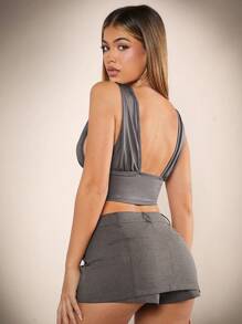 Hauture Gray Deep V-Neck Sleeveless Top Summer Fits