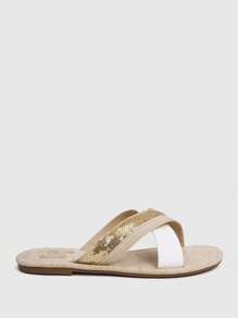 Woman Shoes Fashionable Beaded Woven Rope Flat Sandals For Spring And Summer - Beige - View 4