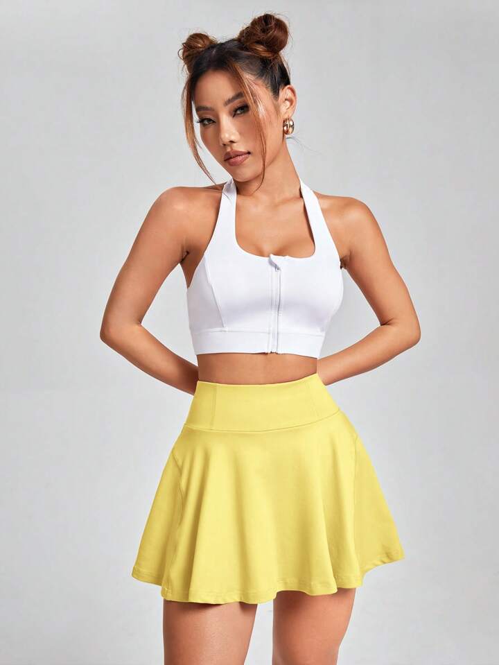 SHEIN EZwear Women's Casual Yellow Knit Skirt With Pockets