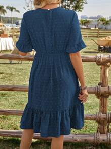 EMERY ROSE Vestido de verano para mujer con mangas con volantes y en un unicolor de moda - Azul - Ver 2