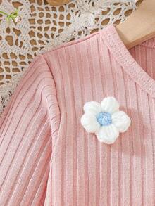 SHEIN Áo khoác cardigan dài tay hoa 3D đầy màu sắc màu hồng cho cô gái trẻ - Hồng - Xem 6