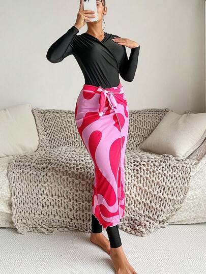 Swim Mulvari 女士纯色长袖连体泳衣和泳裤以及拼色罩裙，适合夏季